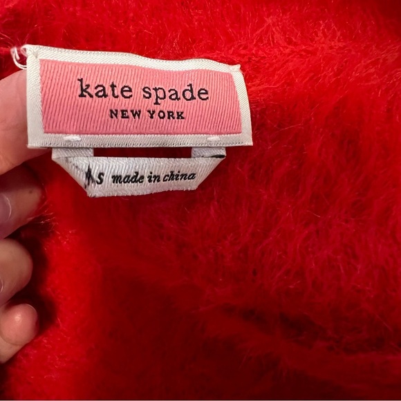 kate spade cortland mainline crewneck sweater Red XS fuzzy holidays Christmas - Picture 11 of 15